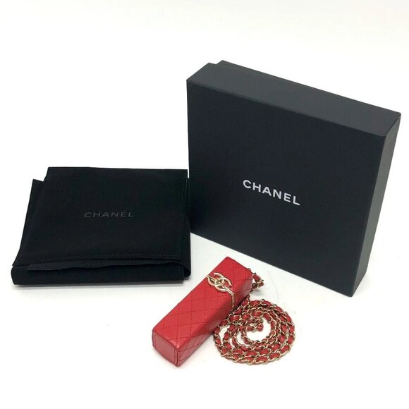 CHANEL CC Mark CC Lip case ChainShoulder Accessory case Leather Red/GoldHardware - Picture 7 of 11
